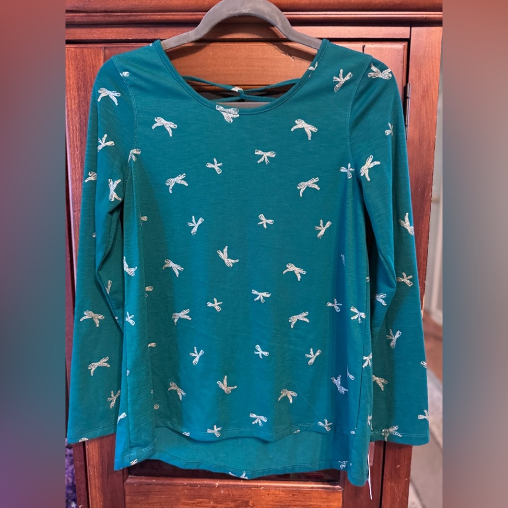 SO Authentic American Heritage NWT Teal Top w Sparkly Silver Bow Design size 14